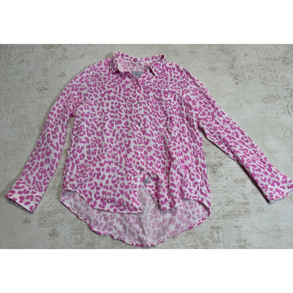Rails Pink White Leopard Print Organic Cotton Gauze Button Down Shirt Medium
